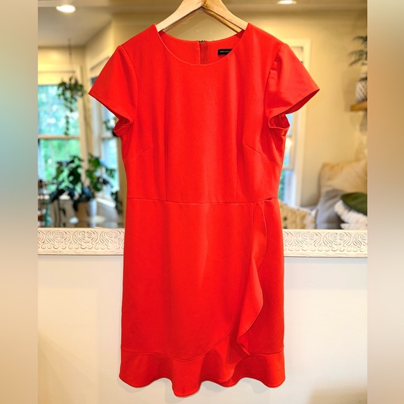 Saks Fifth Avenue Bright Orange Ruffle Detail Short Sleeve Dress - 14 - Picture 1 of 6